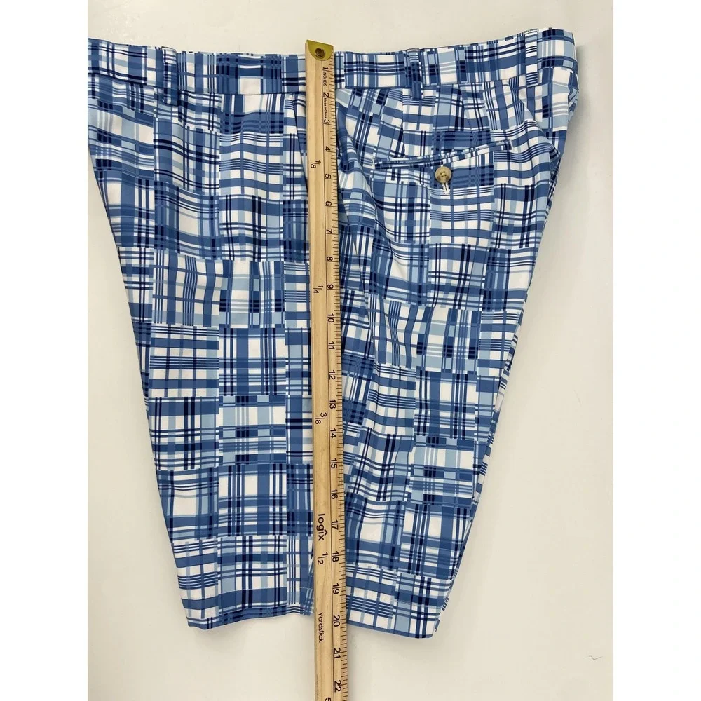 Peter Millar Shorts Mens 38‎ Blue Plaid Crown Crafted Golf Stretch Chino 9